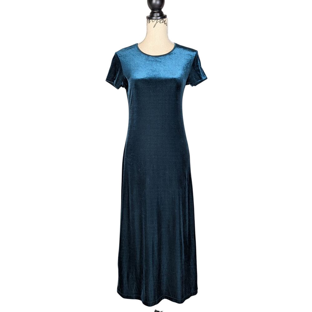 Vintage Y2K Velvet Short Sleeve Maxi Dress Dark Green Size Medium